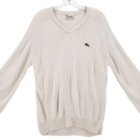 IZOD LACOSTE Vintage Sweater Off White Cream Orlon Acrylic Made in USA Sz LARGE